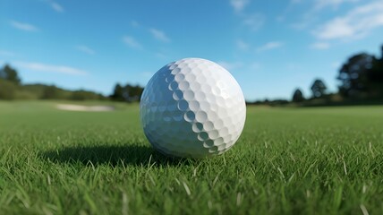 Pristine Golf Ball on a Lush Green Course Under a Clear Sky