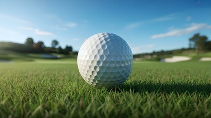 Obraz premium Pristine Golf Ball on a Lush Green Course Under a Clear Sky