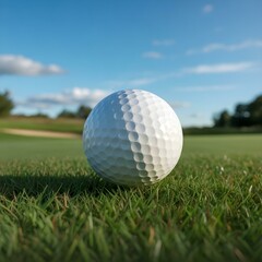 Obraz premium Pristine Golf Ball on a Lush Green Course Under a Clear Sky