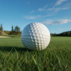 Obraz premium Pristine Golf Ball on a Lush Green Course Under a Clear Sky