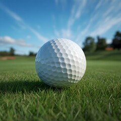 Obraz premium Pristine Golf Ball on a Lush Green Course Under a Clear Sky