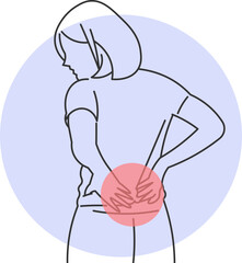 Drawing of Woman with Lower Back Pain Highlighted by Red Circle on Body