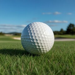 Obraz premium Pristine Golf Ball on a Lush Green Course Under a Clear Sky