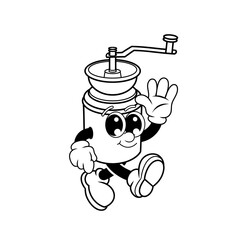 Retro character design of friendly coffee grinder outline