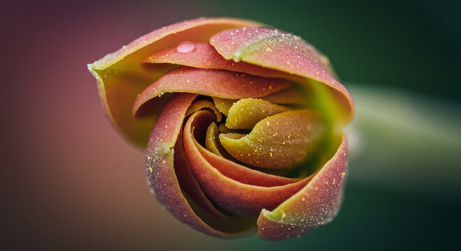 Close up view of a yellow rose bud blooming in nature