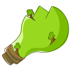 Eco energy icon concept, Green bulb on transparent background.
