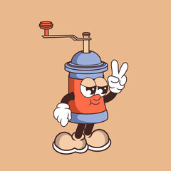 Retro character design of cool coffee grinder