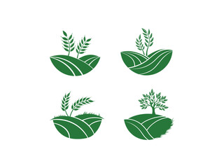 Agriculture Farm Landscape Logo Set  Eco Nature Field Icons, Organic Farming, Green Rural Land Vector Design for Agriculture, Sustainability, and Environment

