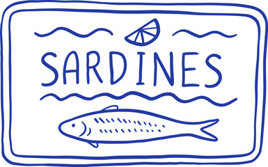 Hand draw sardines tin  vector illustration. Mediterranean fish seafood doodle icon. La dolce vita. Retro style