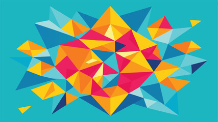Abstract geometric composition of colorful triangles on a bright blue background