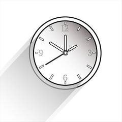 Minimalist clock icon. Time display element. Round watch Vector. Long shadow design.