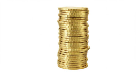 Stack of golden coins isolated on white background. Symbol of wealth, income and investment.