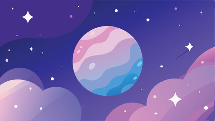 Fototapeta premium Abstract planet in a vibrant nebula with stars and clouds on a transparent background