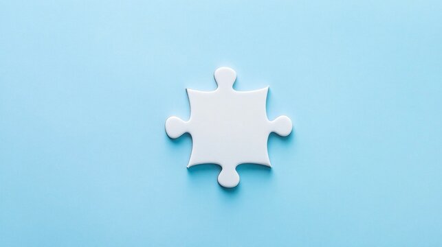  White puzzle pieces matching together againt light blue background
