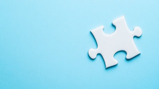  White puzzle pieces matching together againt light blue background