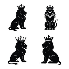 Royal Crowned Lion Head Bundle Vector Illustration