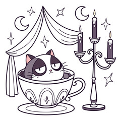 Playful Dreamy Grumpy cat design, styled with in a teacup and Lunar Elegance shades in a Starlight Ball setting