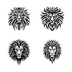 Lion Head Icon Silhouette Bundle Vector Illustration
