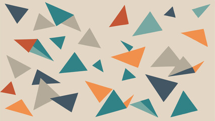 Abstract geometric design featuring scattered triangles in earthy and vibrant colors