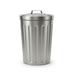 Metallic trash can with lid isolated on white background. Waste container.