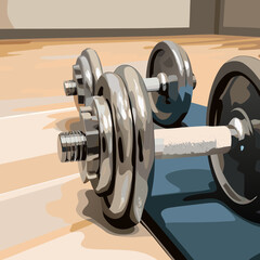 dumbbell on a wooden background