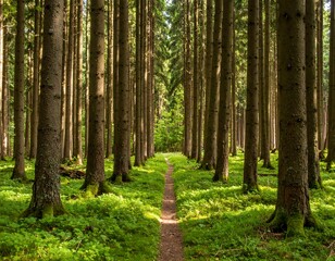 Fototapeta premium Towering Trees and Mysterious Forest Paths