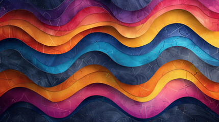 Abstract wavy layered colorful vibrant background.