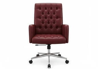 Burgundy leather office chair isolated on white background