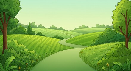 
Green landscape, farm region