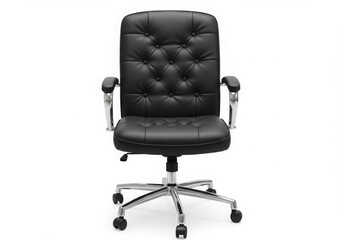 Black leather office chair isolated on white background