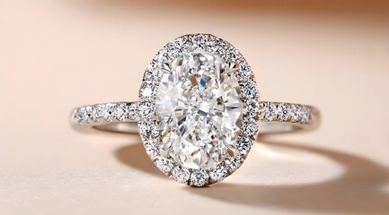 Fototapeta premium Exquisite Oval Diamond Sparkles in a Silver Setting