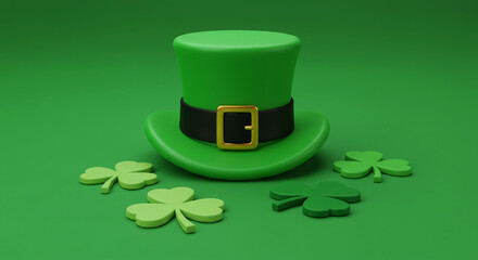 Festive St. Patrick's Day Still Life with Green Leprechaun Hat, Golden Buckle, Black Band