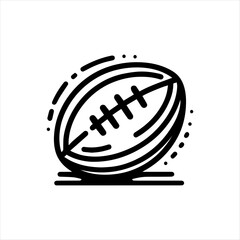 A stylized line drawing of a rugby ball, dynamically positioned.