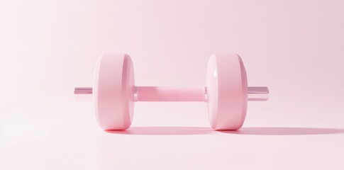 Pink dumbbell on pastel color minimalistic background.