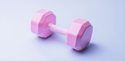 Pink dumbbell on pastel color minimalistic background.