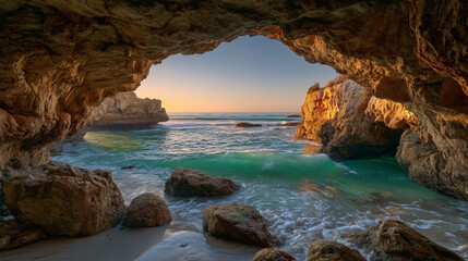 Fototapeta premium Emerald Water Ocean Cave at Dawn