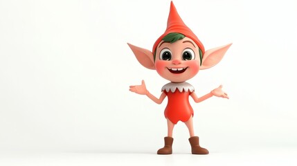 Animated Cartoon Elf Person Standing With Open Hands Smiling Cheerfully