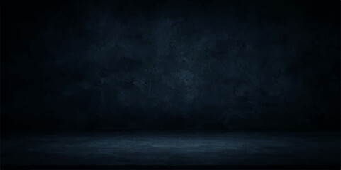 Dark grunge blue concrete wall texture with an old,