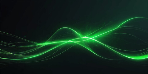 Abstract background of glowing blue and green lines with a futuristic wave design