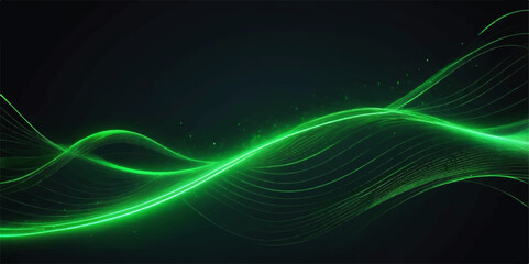 Abstract futuristic background with flowing blue and green light waves and motion lines