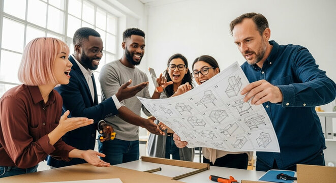 Diverse Team Reviewing Architectural Plans.AI-Generated