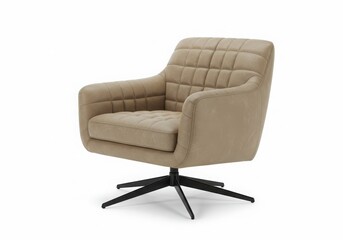 Fototapeta premium Beige swivel armchair upholstered in leather isolated on white background