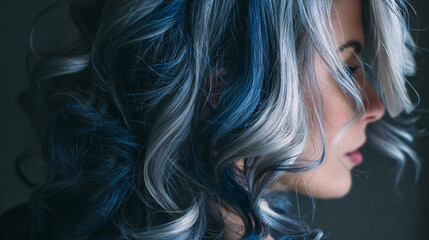 Naklejka premium Midnight Blue and Silver Two-Tone Wavy Hair