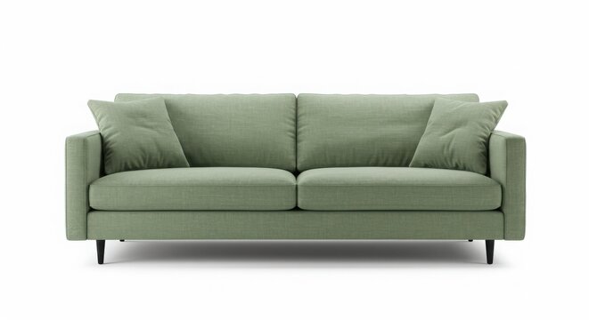 Modern green sofa with pillows isolated on white background - Powered by Adobe
