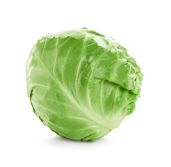 Whole fresh green cabbage isolated on white