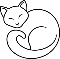 Minimalist line art of a sleeping cat curled up with white background.