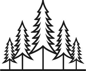 Fototapeta premium Minimalist line drawing of a pine tree forest silhouette with white background.