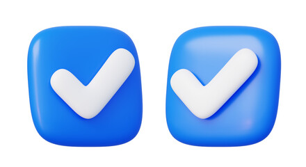 Two 3d blue checkmark buttons white ticks digital validation