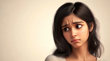 Naklejka premium A digitally rendered portrait of a young woman with concern