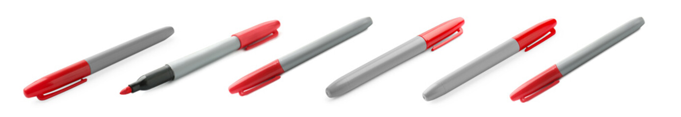 Bright red marker isolated on white, collage